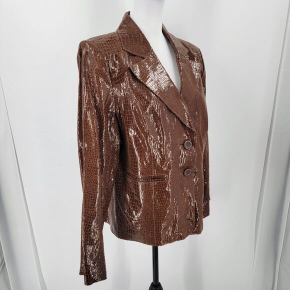 Bradley Bayou Jacket Womens Large 100% Leather Croc Embossed Brown - Picture 4 of 12